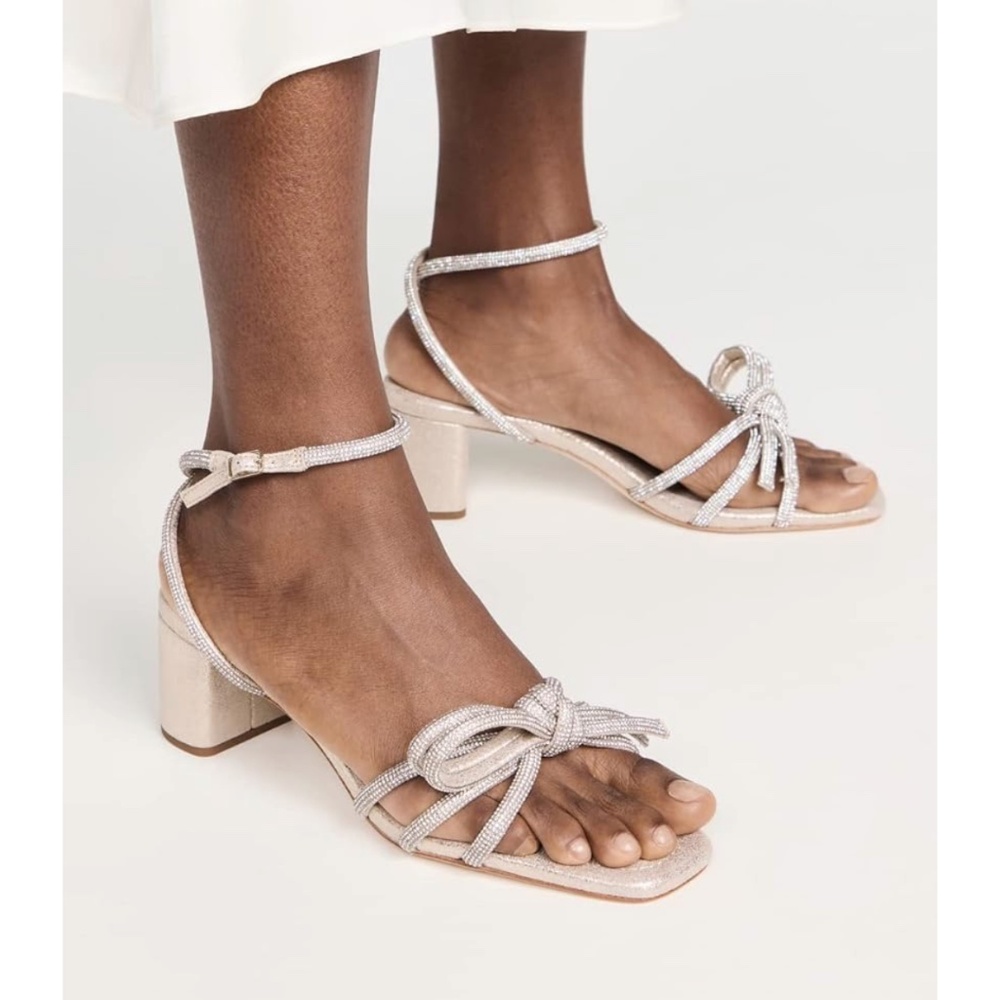 Loeffler Randall Women's Mikel Leather Bow Mid-Heel Sandals